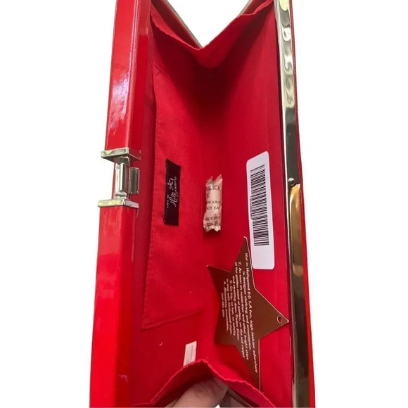 Hot in Hollywood Semi Rigid Red Clutch XL Patent Faux Leather Rhinestones NWT - Picture 4 of 8